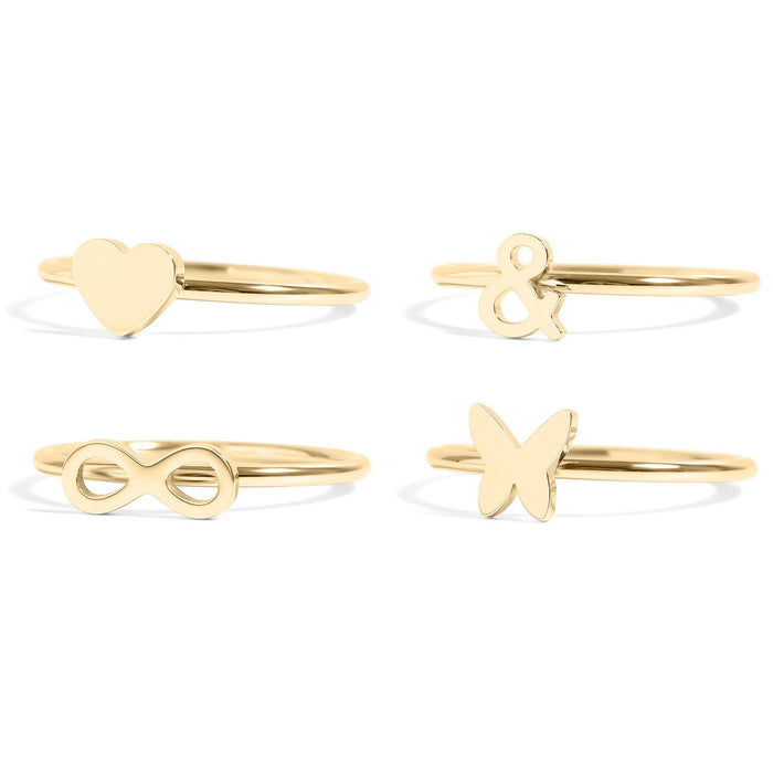 18k Gold PVD Coated Stainless Steel Symbol Stacking Rings