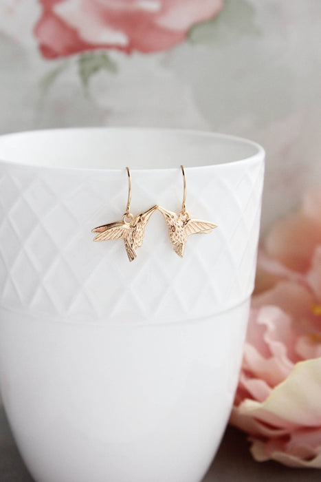 Hummingbird Earrings - bright gold