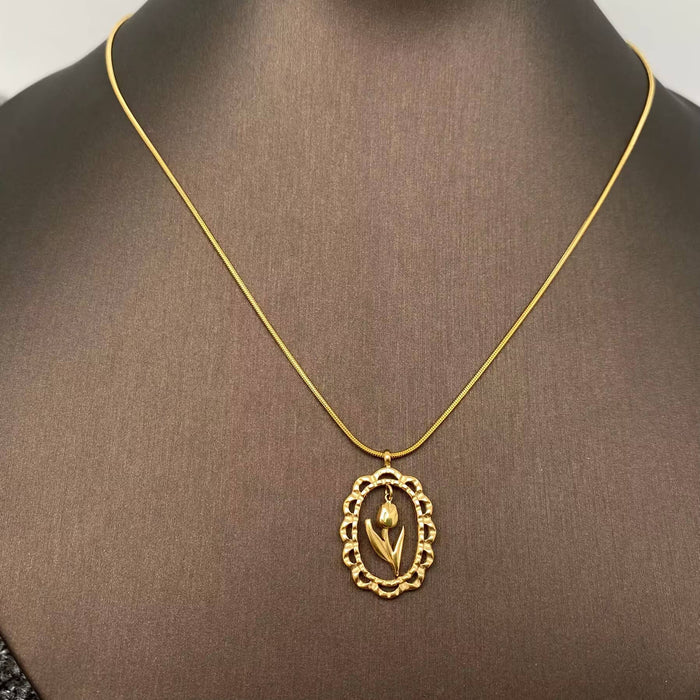 Hollow Flower Charm 18K Gold Plated S.Steel Necklace - FGS