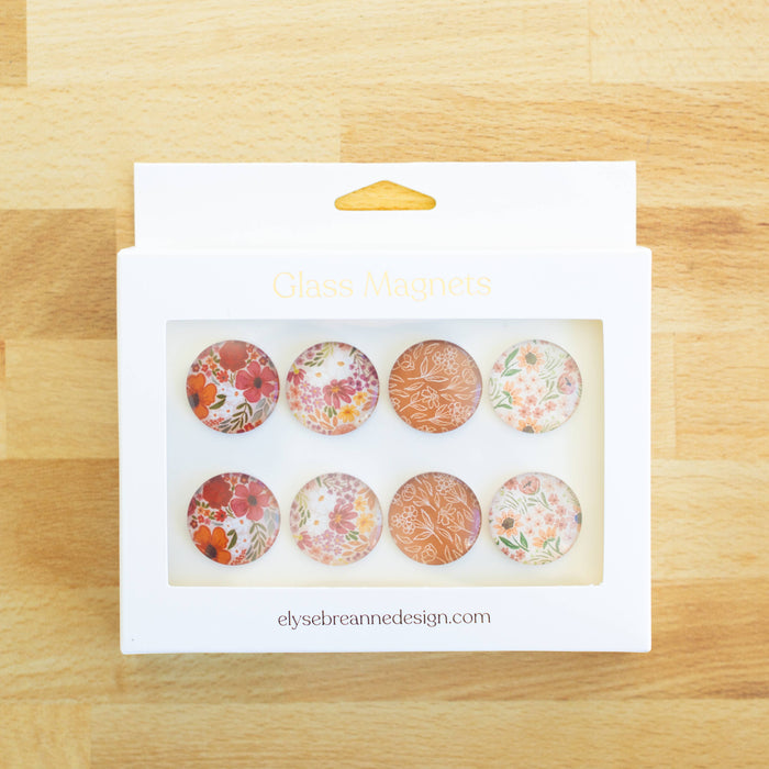 Glass Magnets, Box Set of 8 Floral Magnets PREORDER MID FEB