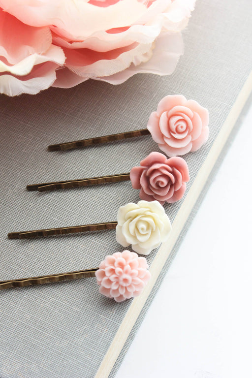 Shades of Blush Pink Flower Bobby Pins