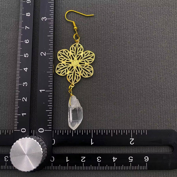 White Crystal Gold Plated Snowflakes Charm Dangle Earrings