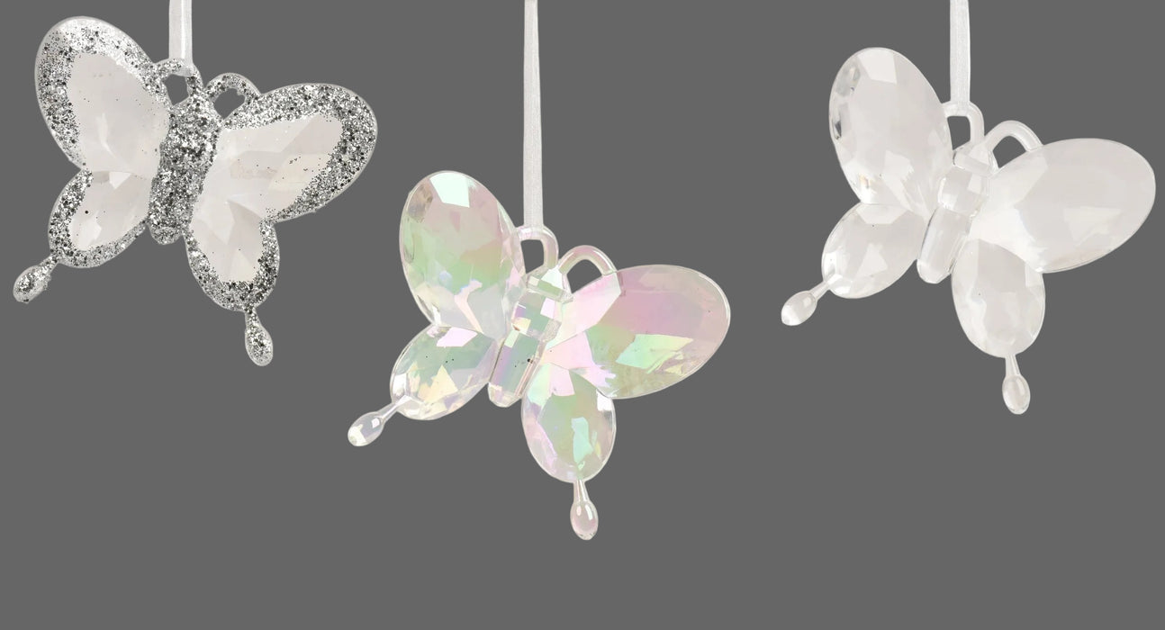 Orn Butterfly Silver/Pink/Translucent