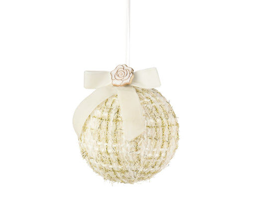 Orn Ball White/Gold with Bow & Rose