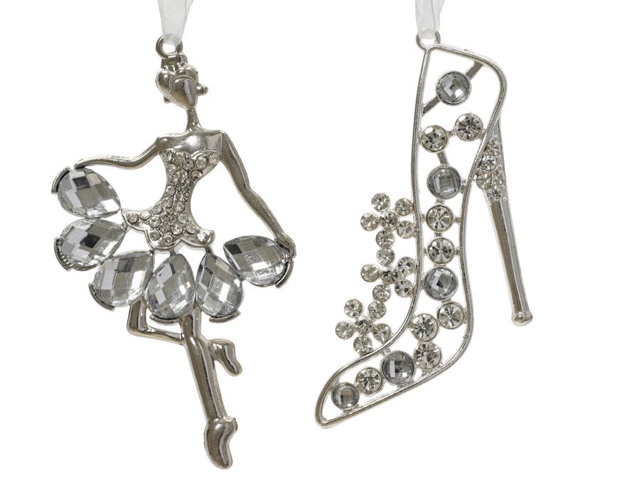Orn Dancer/High Heel Silver Glitter & Gems