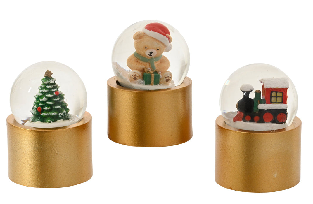 Snowglobe Tree/Teddy/Train Gold 6 cm
