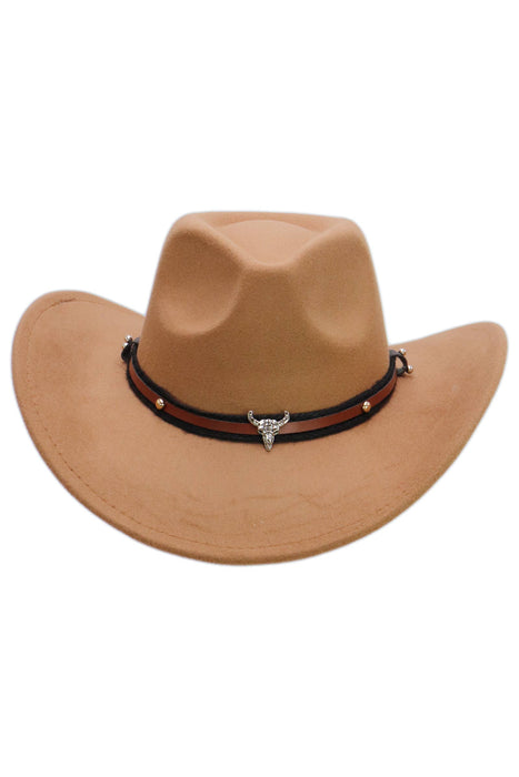 Buffalo Skull Belt Tycoon Retro Faux Wool Felt Cowboy Hat