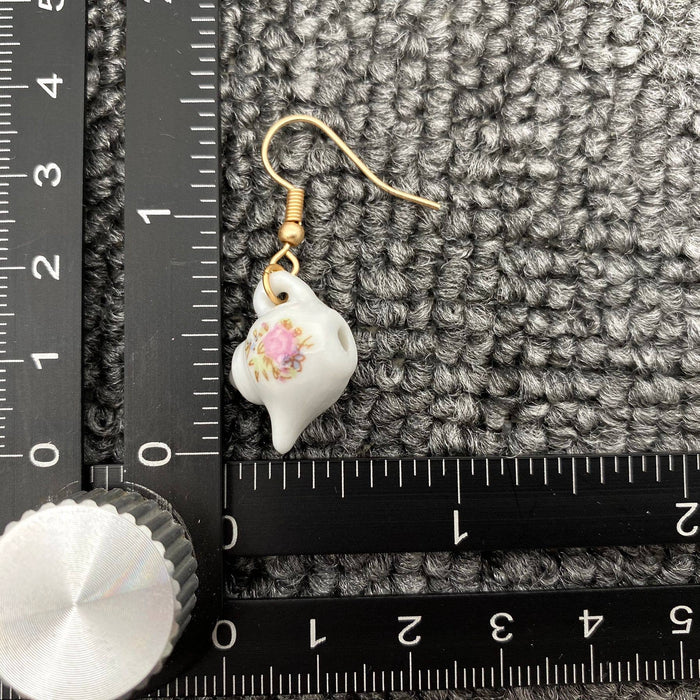 Pink flower Ceramic Teapot & Tea Cup Charm Dangle Earrings
