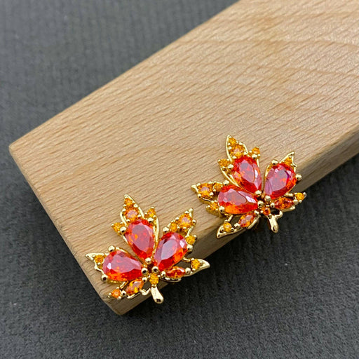 Rhinestone Maple Leaf Earrings