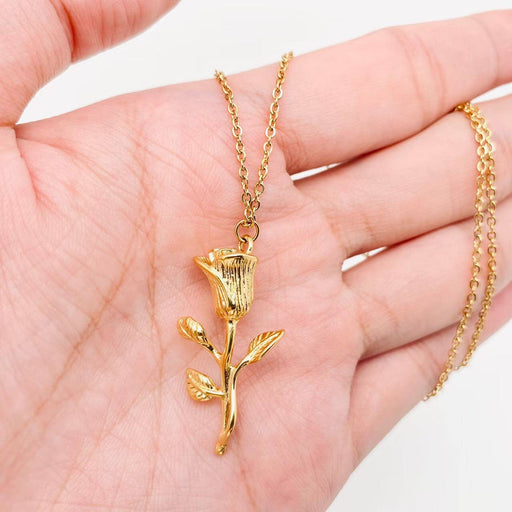 18K Gold Plated Stainless Steel Rose Pendant Necklace - FGS