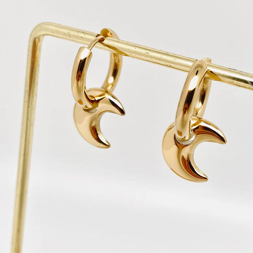 Gold-plated Stainless Steel Moon Huggie Earrings - FGS/MS