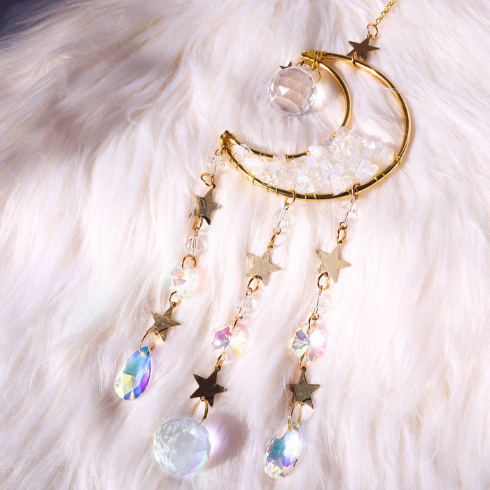 Opalite Moon Suncatcher - Crystal Window Decor Gift