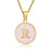 Pink Shell Initial 18K Gold Plated SS Round Charm Necklace