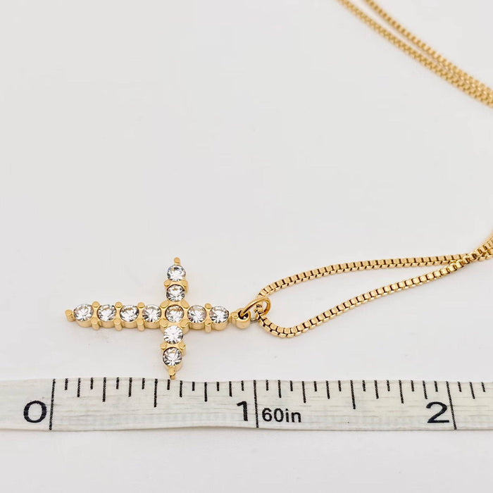 Stainless Steel Inlaid Zircon Cross Pendant Necklace - FGS
