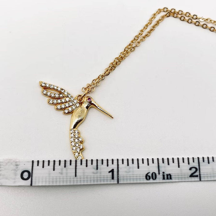 Cubic Zirconia Hummingbird Gold Plated Pendant Necklace