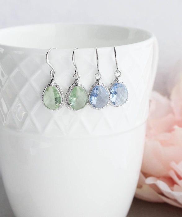 Glass Drop Earrings | Light Blue Silver