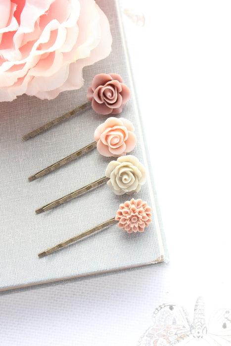 Floral Bobby Pins | Dusty Rose and Blush Pink | Flower Clips