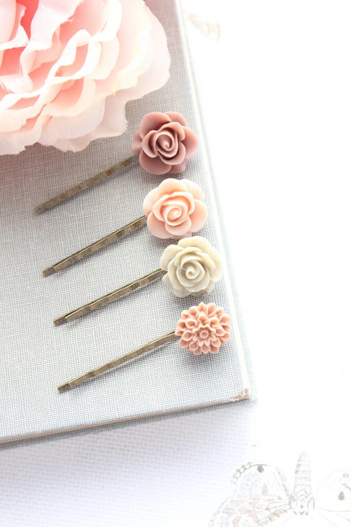 Floral Bobby Pins | Dusty Rose and Blush Pink | Flower Clips