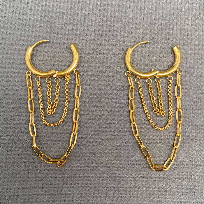 Chain Fringe 18K Gold Plated S.Steel Huggie Earrings - FGS