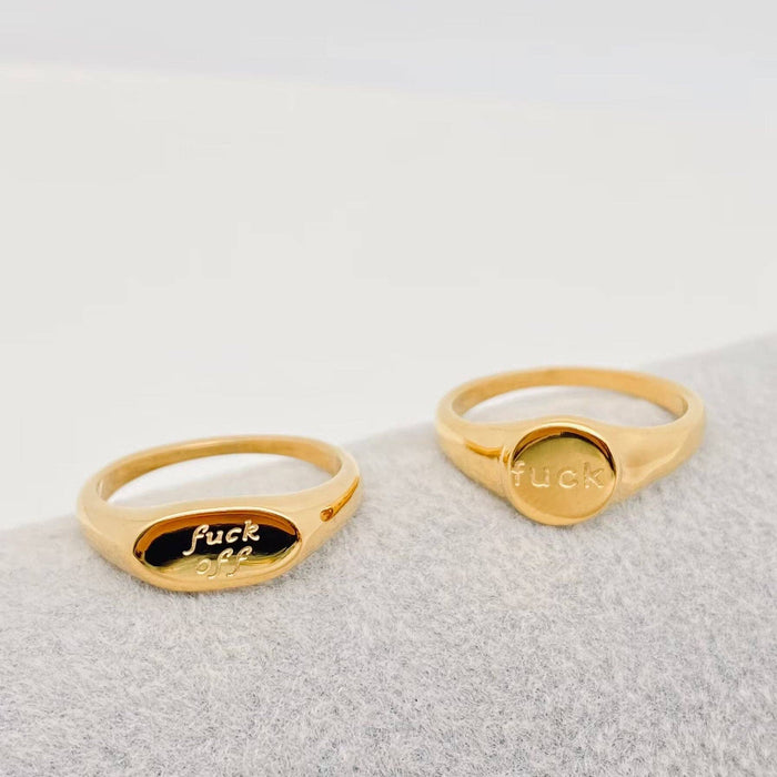 Geometric "fuck off"18K Gold Plated Stainless Steel Ring