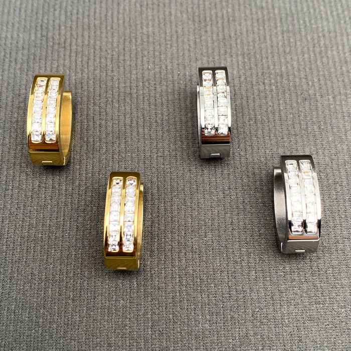 Zircon Inlaid 18K Gold Plated S.Steel Huggie Earrings
