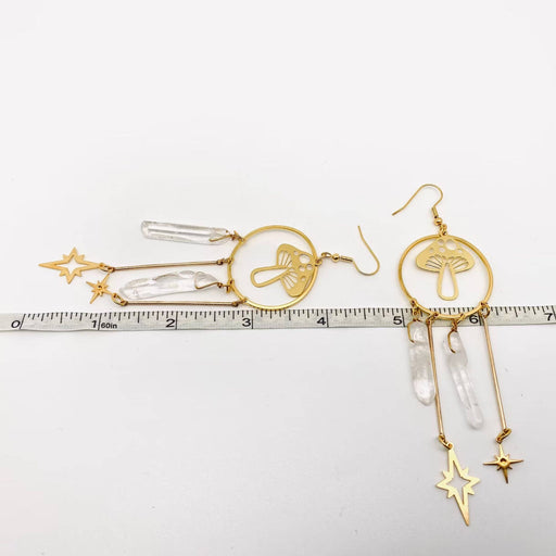 Mio Queena - Bohemian Quartz Crystal Golden Mushroom Pendant Earrings