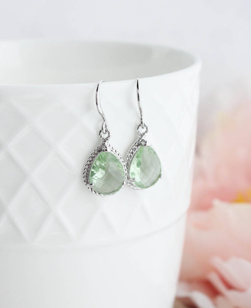Glass Drop Earrings | Light Blue Silver