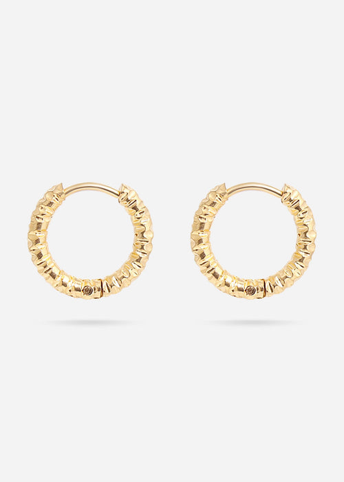 18K Gold PVD Stainless Steel Textured Huggie Hoop Earrings / ERJ0012