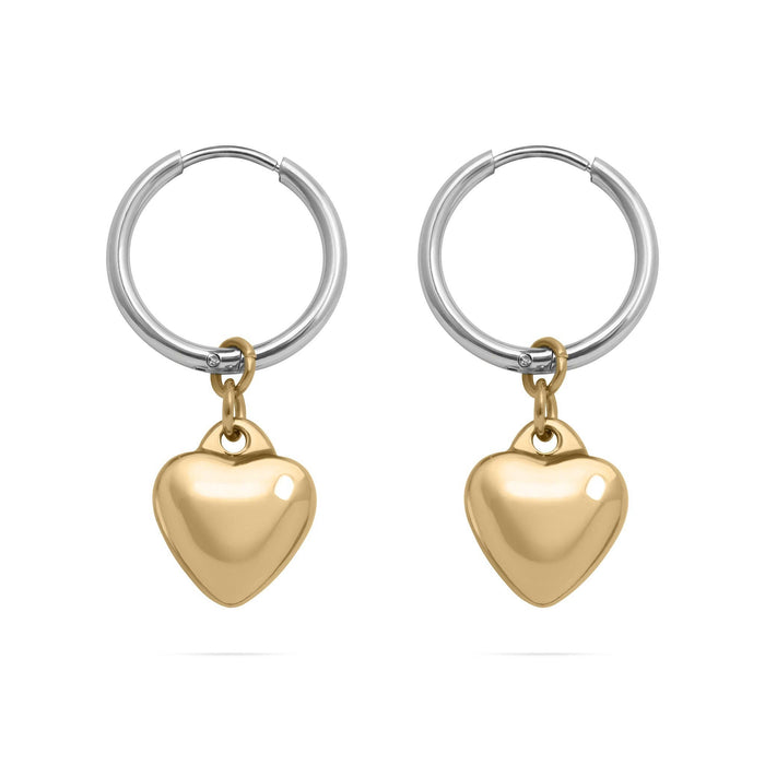 18K Gold Stainless Steel Mixed Metal Heart Charm Earrings
