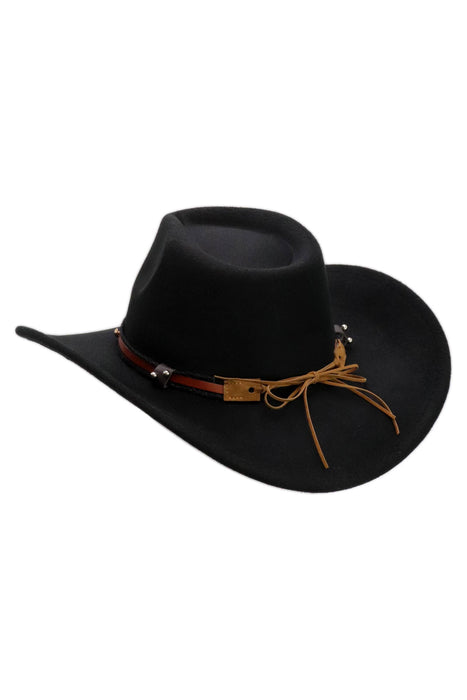 Buffalo Skull Belt Tycoon Retro Faux Wool Felt Cowboy Hat