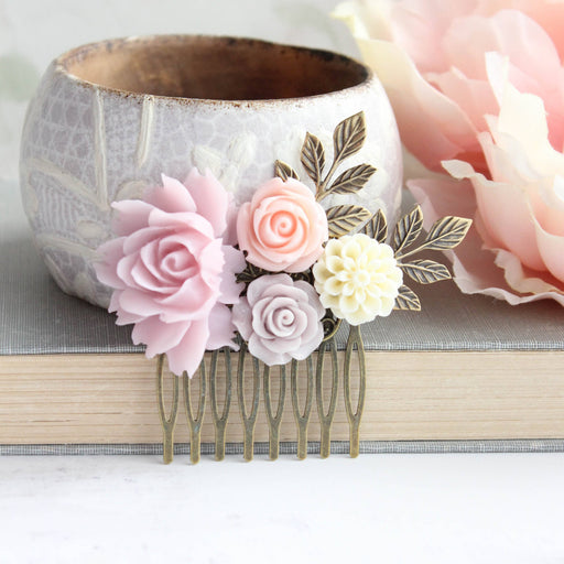 Flower Hair Comb | Vintage Style | Lavender Pink and Purple