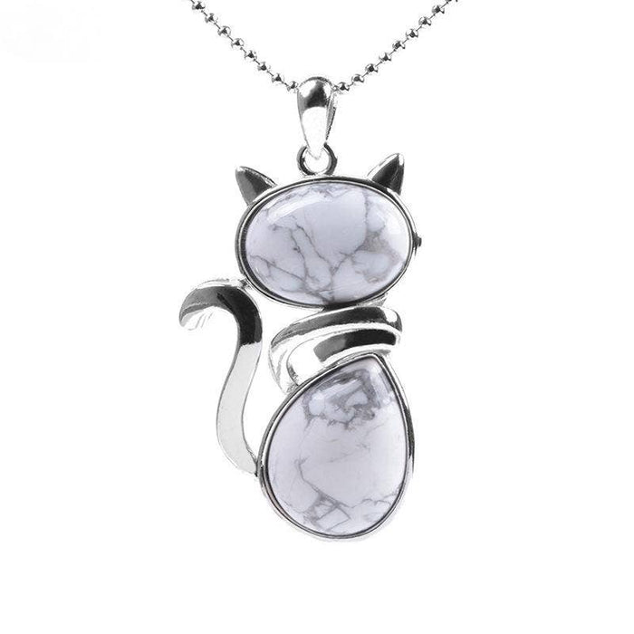 Natural Stone Cat-shaped Pendant Necklace - CS