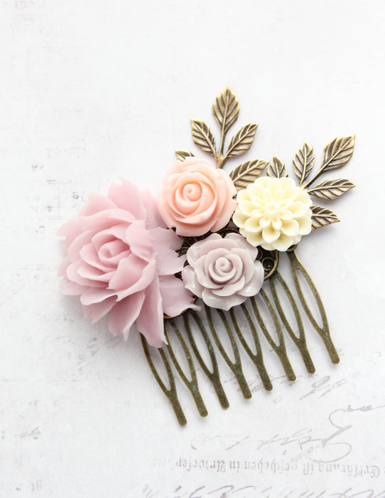 Flower Hair Comb | Vintage Style | Lavender Pink and Purple