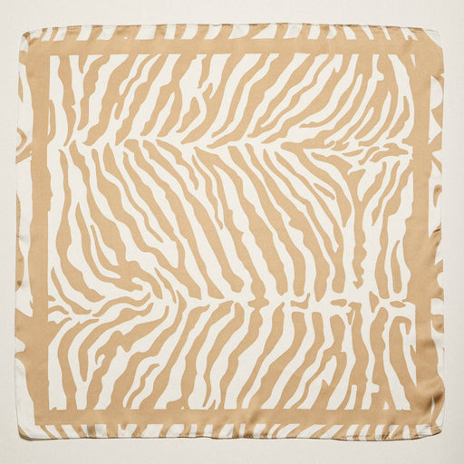 Zebra Print Square Scarf | Neutral Animal Pattern Silk-Feel Fashion Scarf