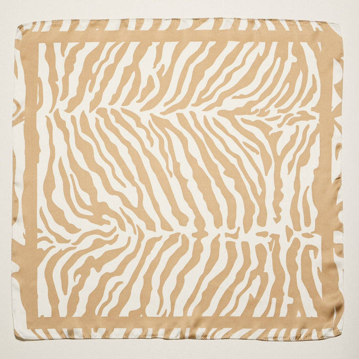 Zebra Print Square Scarf | Neutral Animal Pattern Silk-Feel Fashion Scarf