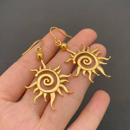 Vortex Sun 18K Gold Plated S.Steel Dangle Earrings - FGS