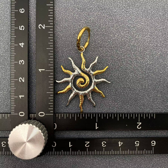 Two Tone Vortex Sun 18L Golden SS Huggie Earrings - FGS/MS