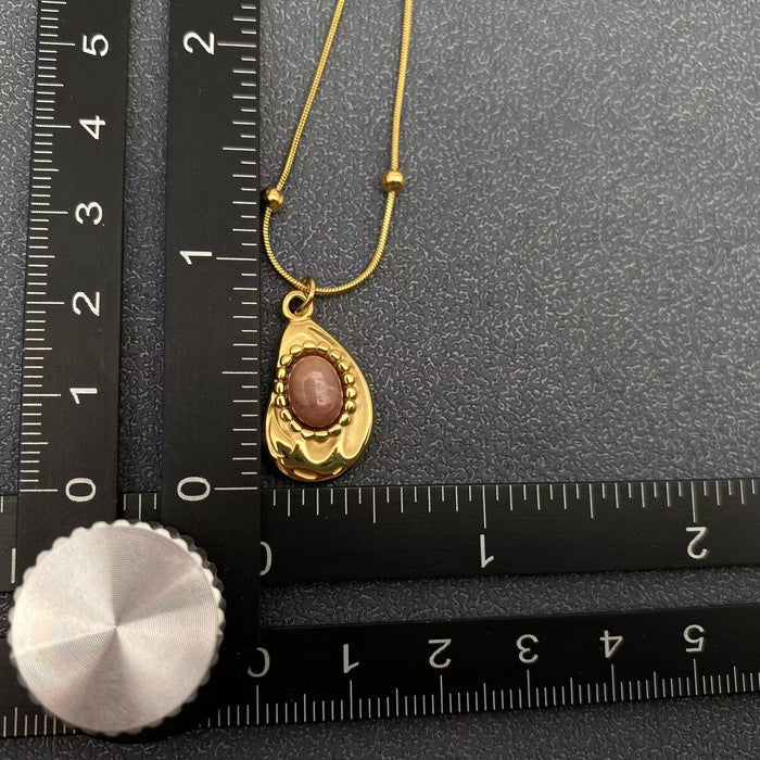 Geometric Rhodochrosite Charm 18K Golden Necklace