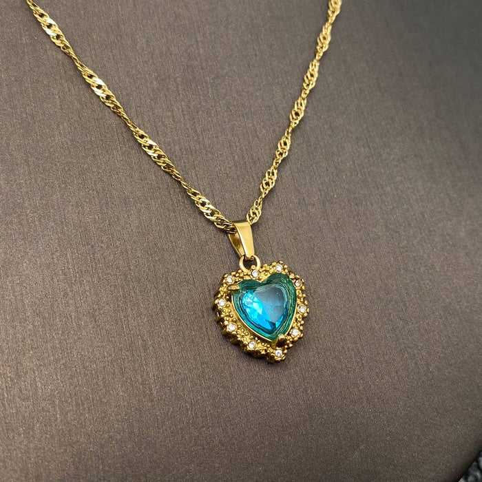 Sparkling Heart Zircon Charm 18K Gold Plated SS Necklace-FGS
