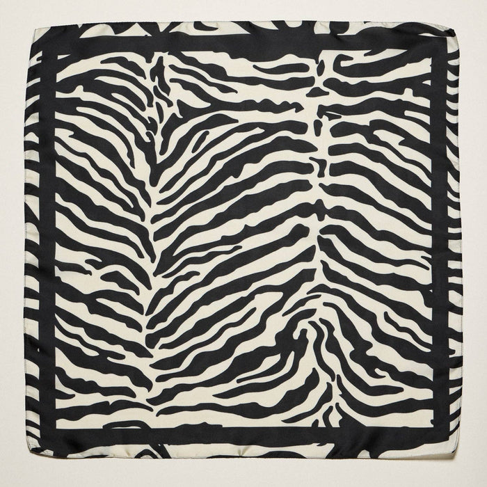 Zebra Print Square Scarf | Neutral Animal Pattern Silk-Feel Fashion Scarf