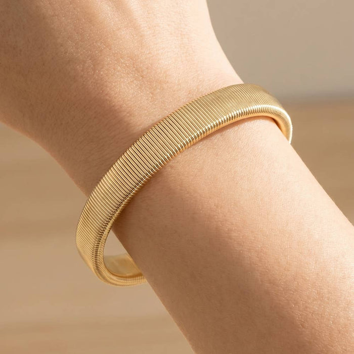 Stainless Steel Wide Ribbed Bangle Bracelet