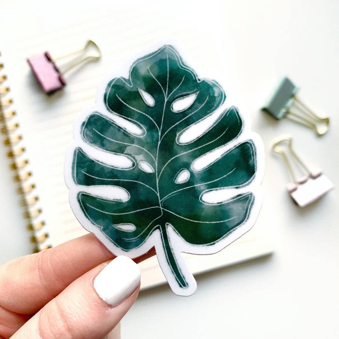 Watercolor Monstera Sticker 3x2.5in