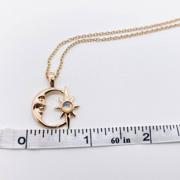 Hollow Star Moon Inlaid Opal Gold Plated Necklace - MS