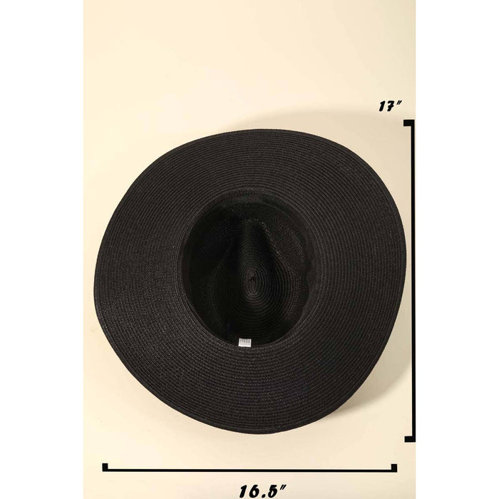 Faux Leather Belt Straw Fedora Hat