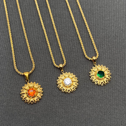 Zircon Inlaid Daisy 18K Gold Plated S.Steel Necklace