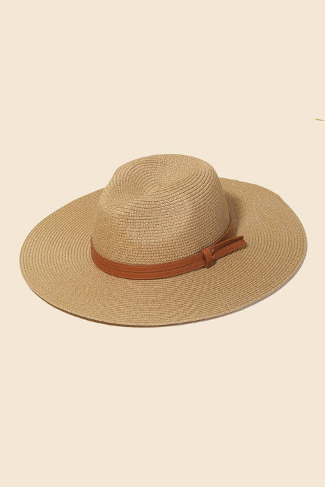 Straw Faux Leather Belt Strap Floppy Hat