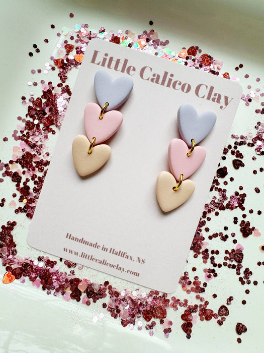Triple Heart Dangles | Polymer Clay Earrings