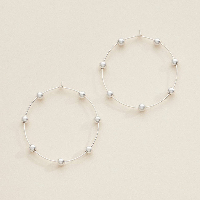 Minimalist Beaded Hoop Earrings Silver Gold Lightweight