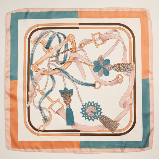 Equestrian-Inspired Silk Square Scarf with Buckle & Tassel