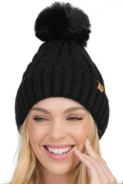 Variegated Cable Knitted Fuzzy Fleece Lined Beanie